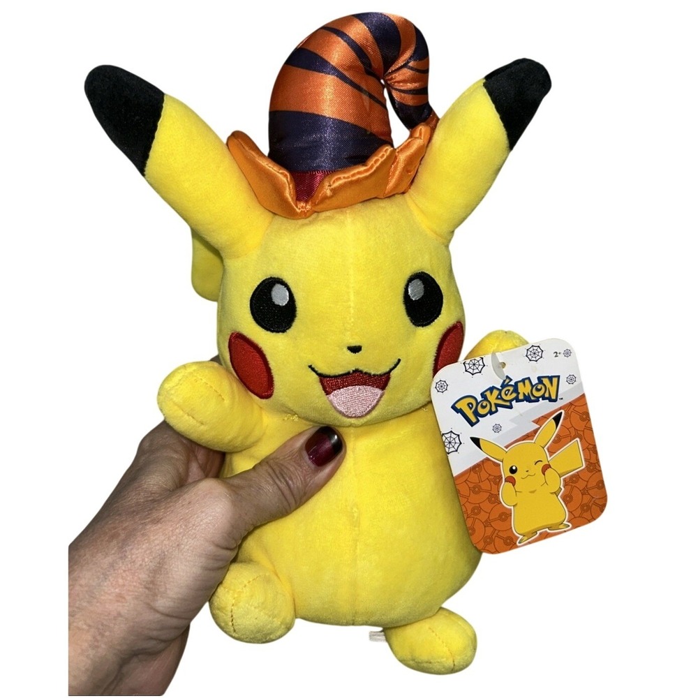 Pokemon Witch Hat Plush Toy 8in Yellow Halloween Pikachu Striped‎ Spooky Kawaii